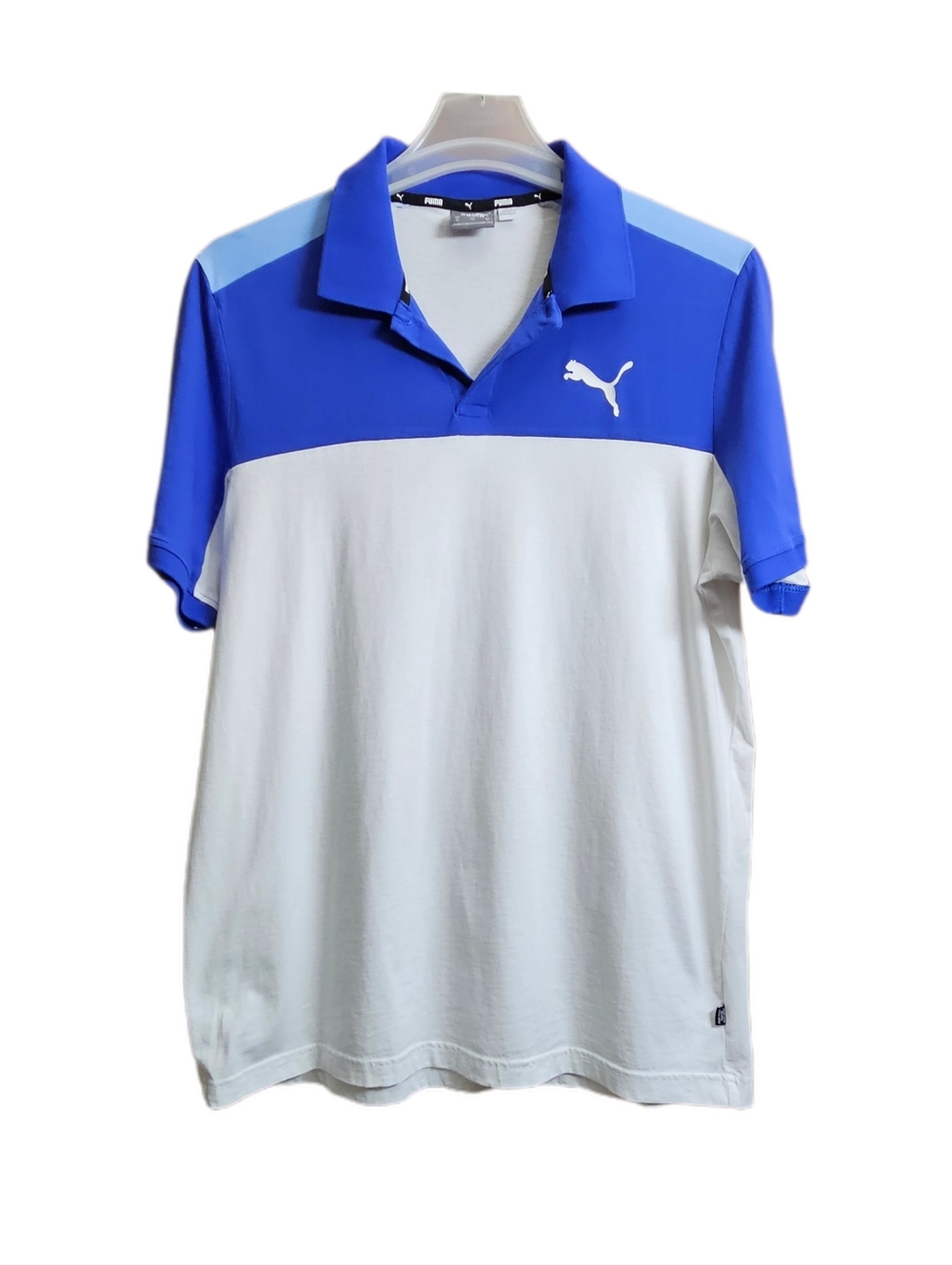 Puma mens Cloudspun colorblock short sleeve golf polo shirt white blue XL